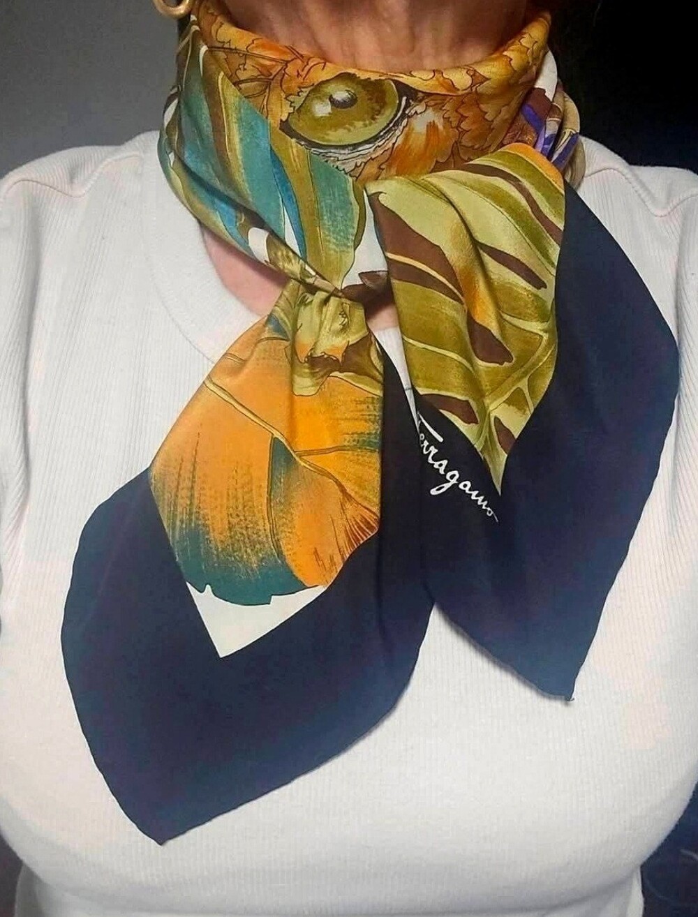 Ferragamo 100% Silk Scarf 34" Square Fox & Floral